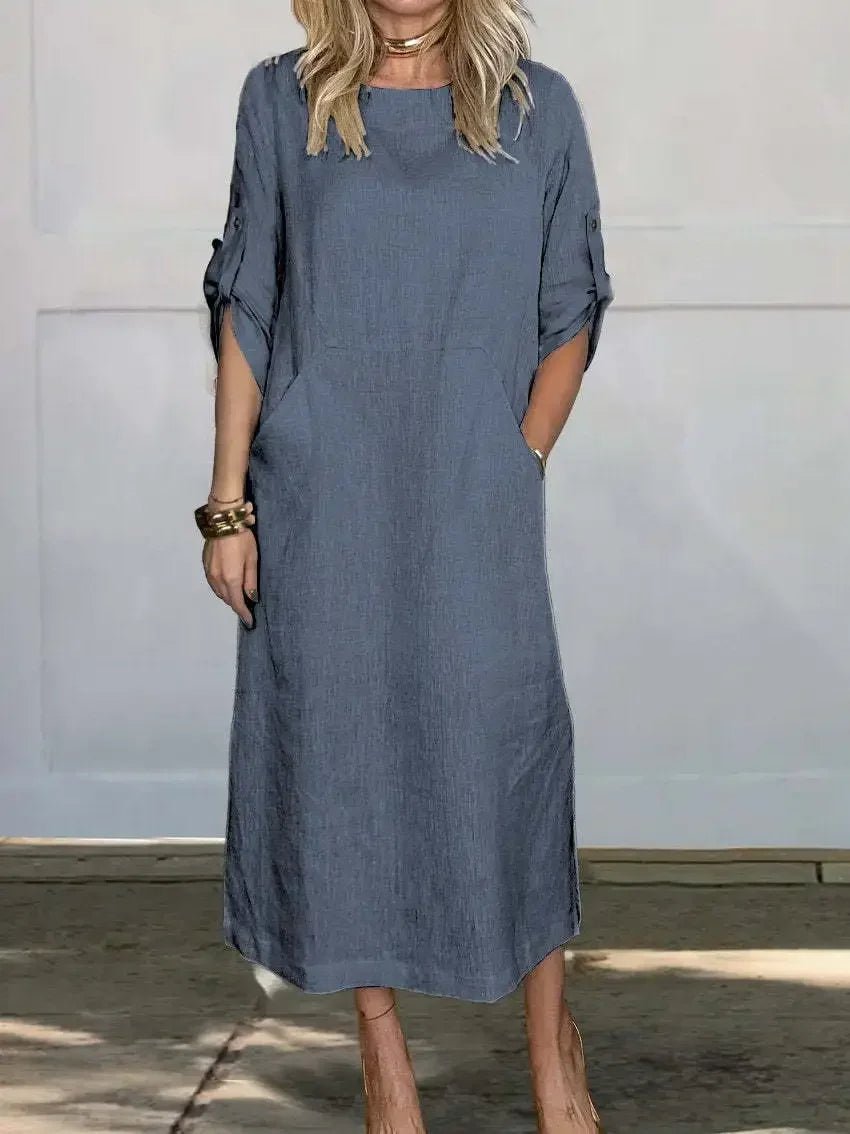 A-Line Kjole Løs Pasform Luftig Elegant Midi - Blue