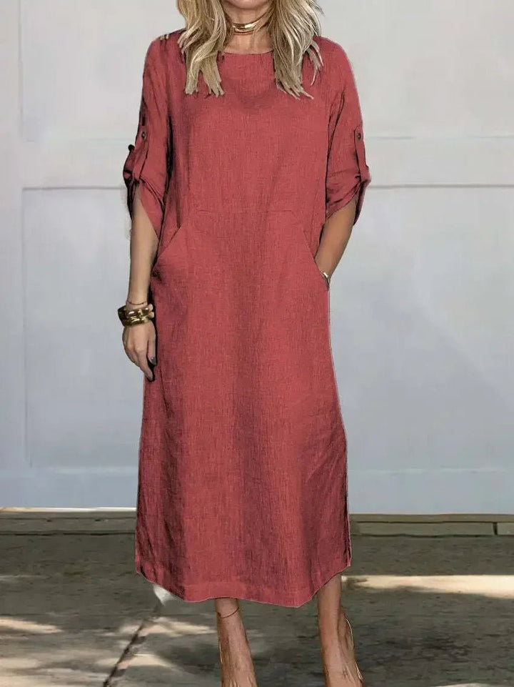 A-Line Kjole Løs Pasform Luftig Elegant Midi - Red