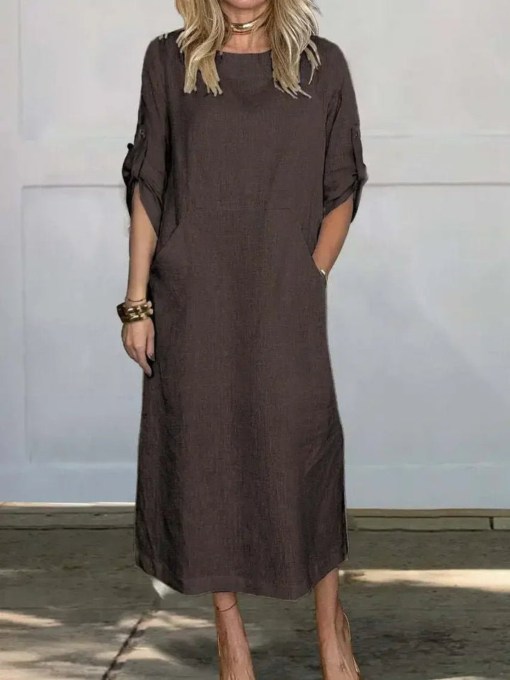 A-Line Kjole Løs Pasform Luftig Elegant Midi - Coffee