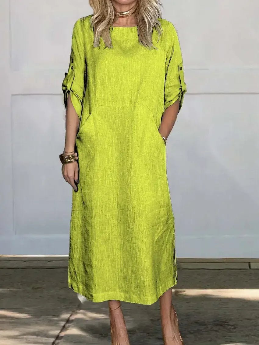 A-Line Kjole Løs Pasform Luftig Elegant Midi - Yellow