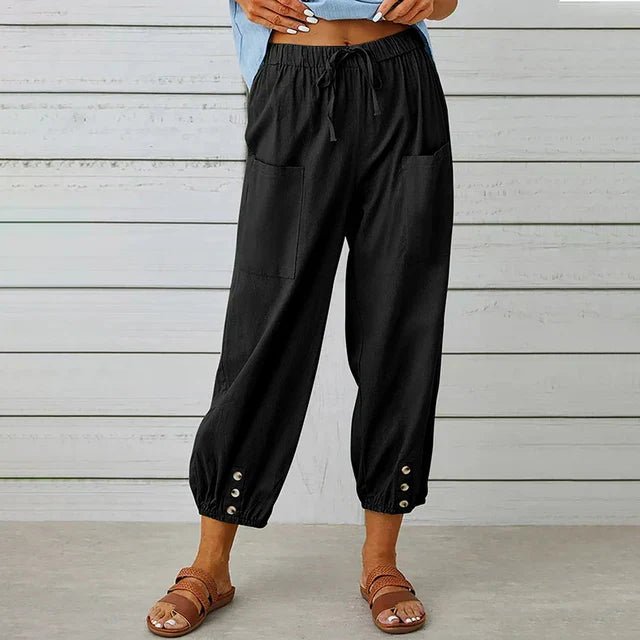 Boho Højtaljede Bukser Afslappet Pasform Bomuldshør - Black (Almost sold out)