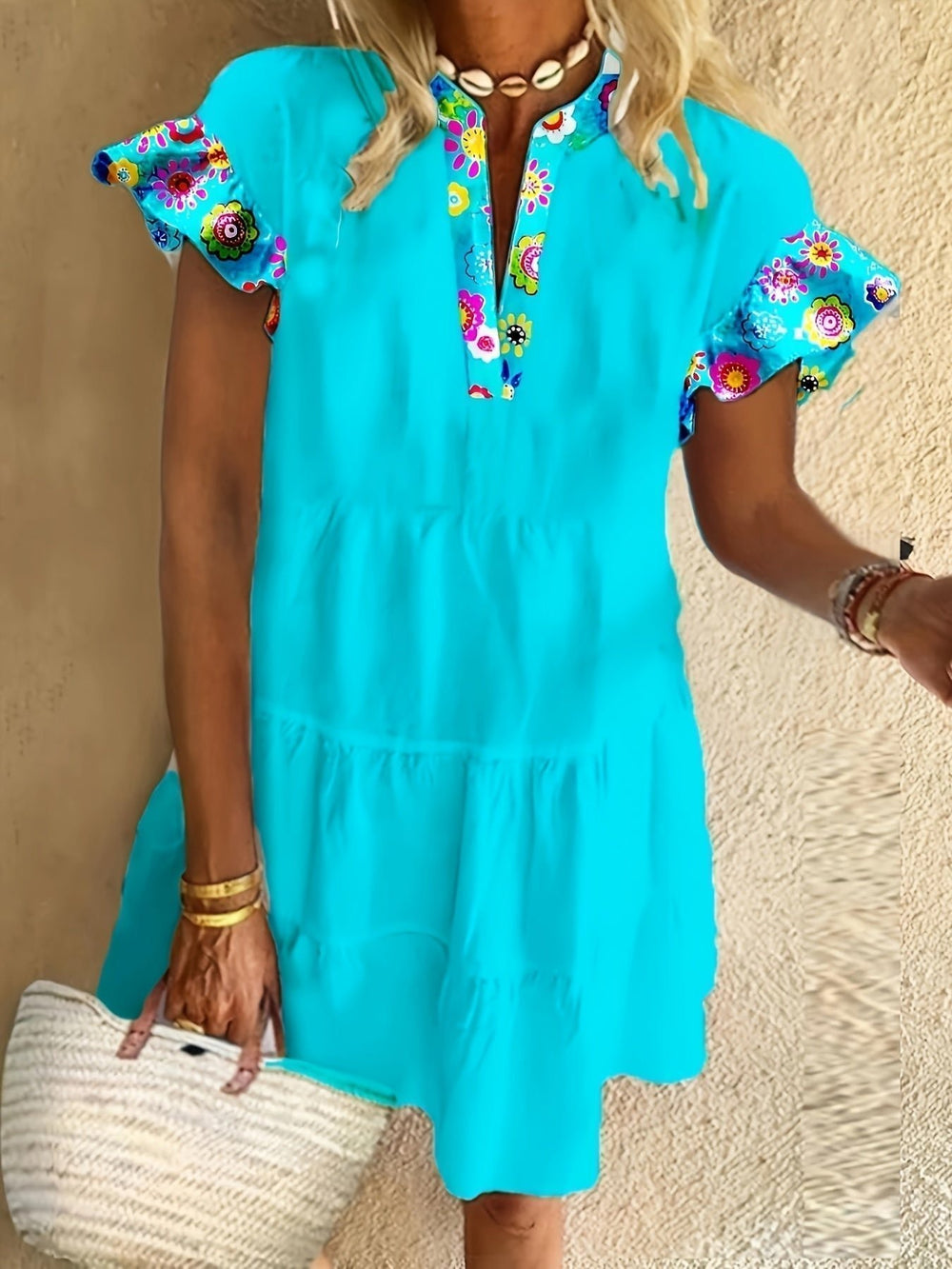 Boho Kjole Blomstret Mønster Løstsiddende Flowy Cocktail