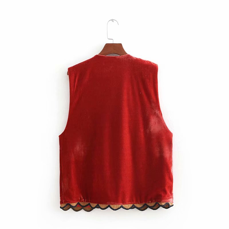 Boho Vest Broderet Velour Blommende Waistcoat