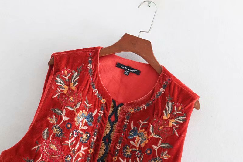 Boho Vest Broderet Velour Blommende Waistcoat