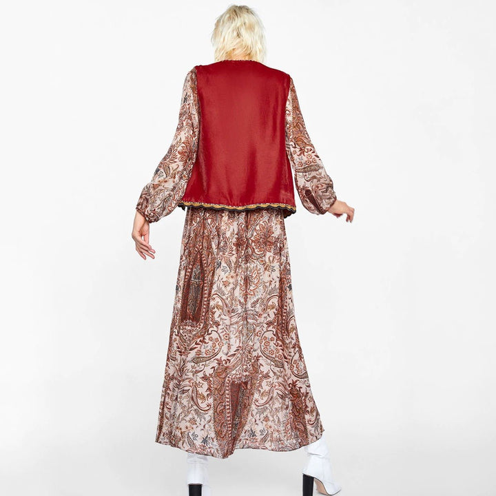 Boho Vest Broderet Velour Blommende Waistcoat