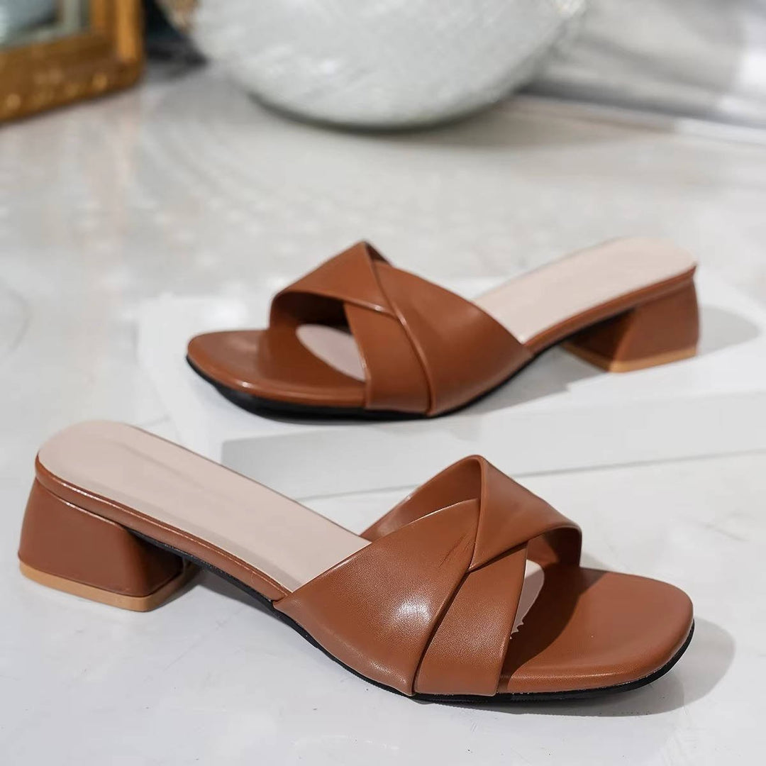 Cross-Strap Sandaler Blok Hæl Slip-On Åben Tå
