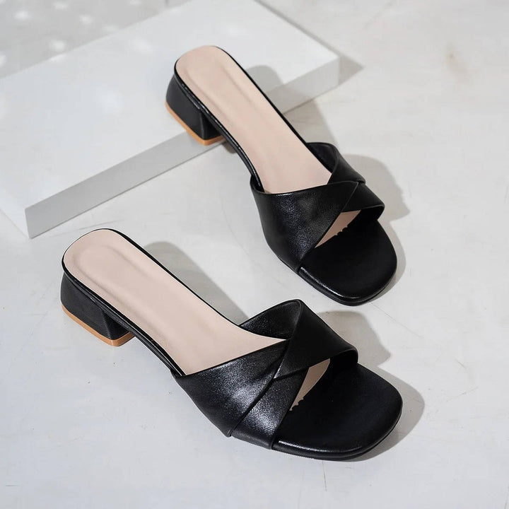 Cross-Strap Sandaler Blok Hæl Slip-On Åben Tå