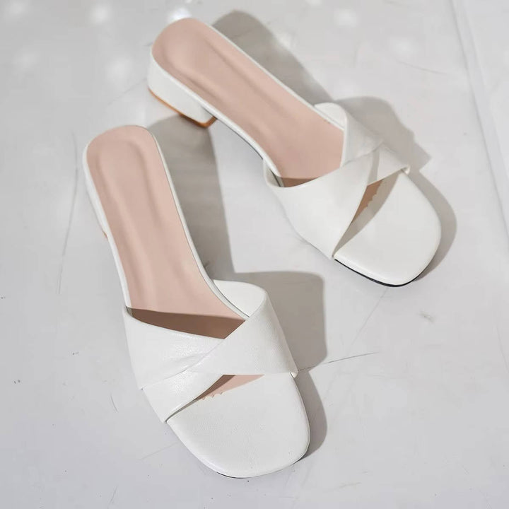 Cross-Strap Sandaler Blok Hæl Slip-On Åben Tå
