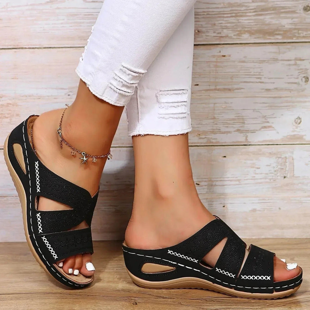 Cross-Strap Sandaler Ortopædiske Justerbare Remme - Black
