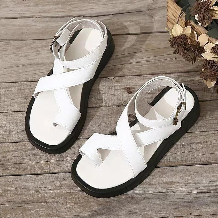 Cross-Strap Sandaler Platform Flade Spænde Dame - White
