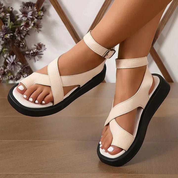 Cross-Strap Sandaler Platform Flade Spænde Dame - Beige