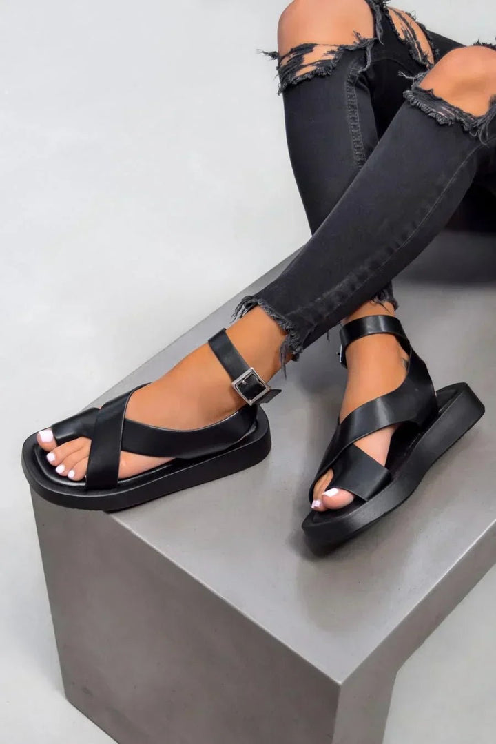 Cross-Strap Sandaler Platform Flade Spænde Dame