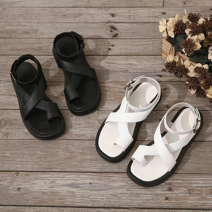 Cross-Strap Sandaler Platform Flade Spænde Dame