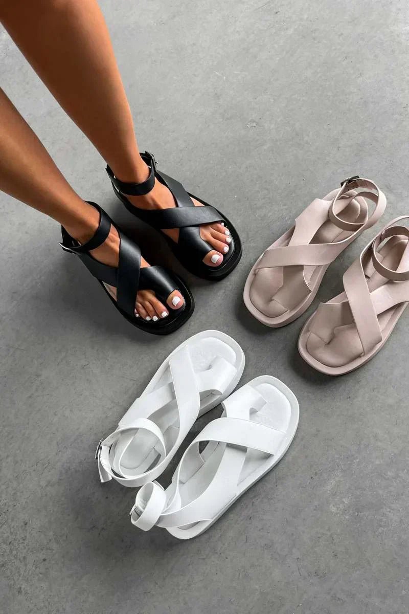 Cross-Strap Sandaler Platform Flade Spænde Dame