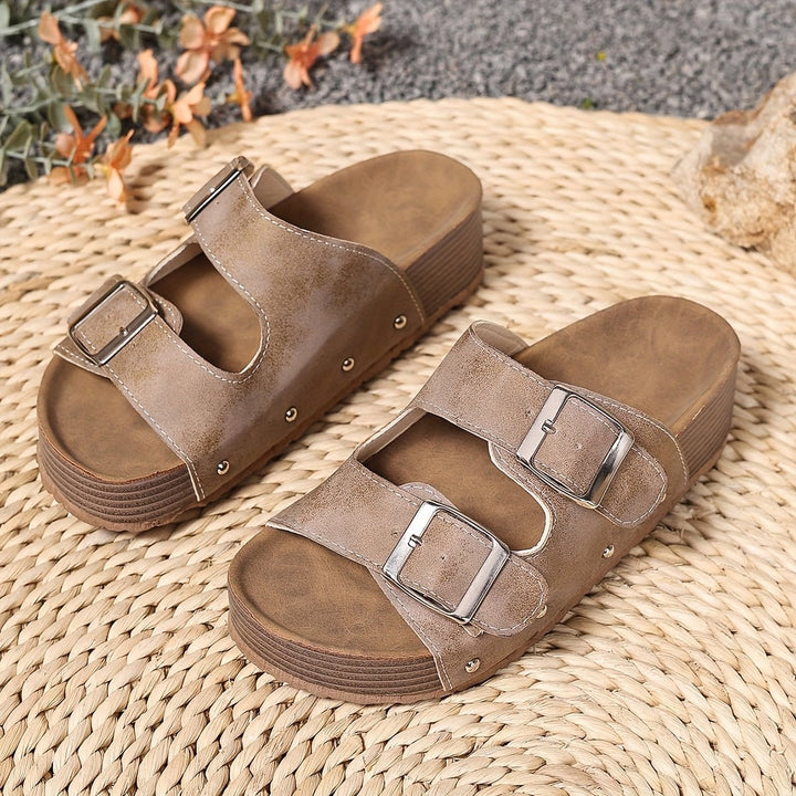 Cross-Strap Sandaler Polstret Sål Spænde Design - Khaki