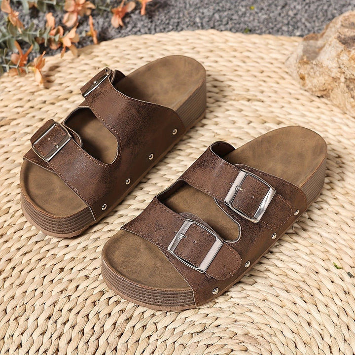 Cross-Strap Sandaler Polstret Sål Spænde Design - Coffee