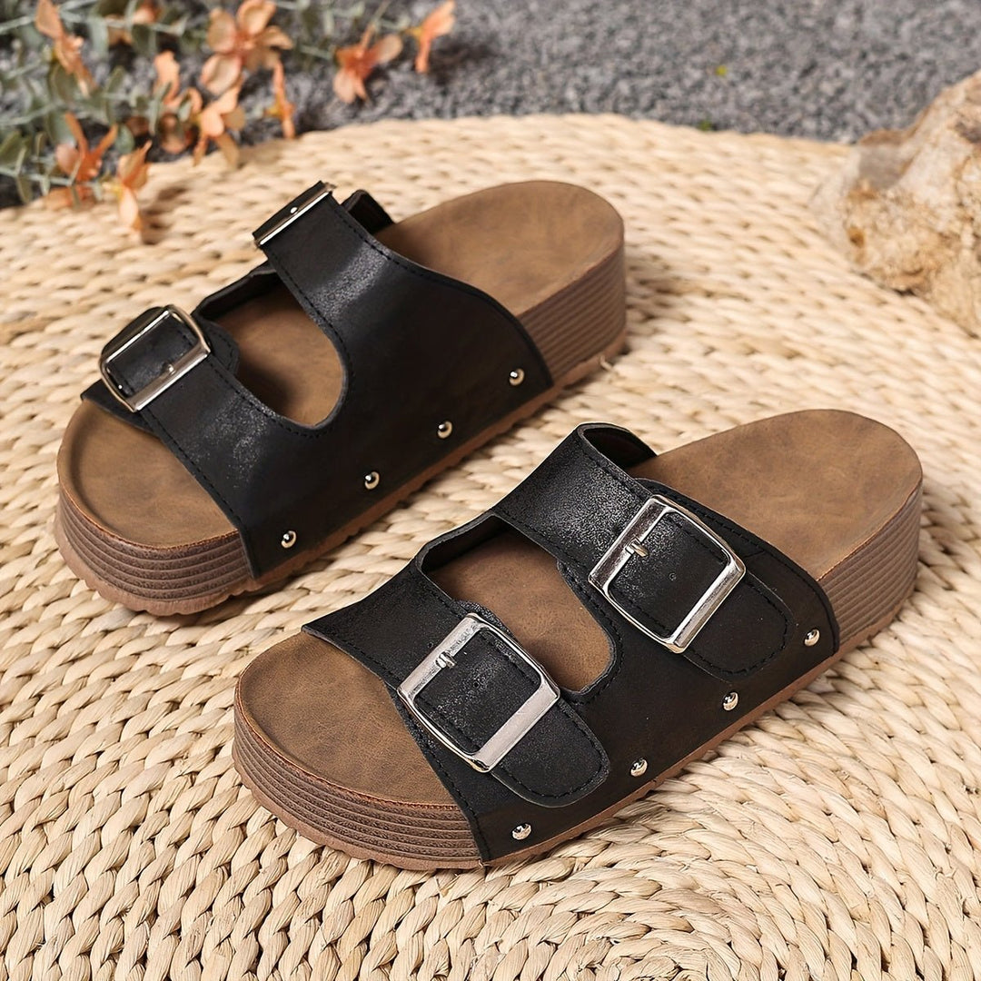 Cross-Strap Sandaler Polstret Sål Spænde Design - Black