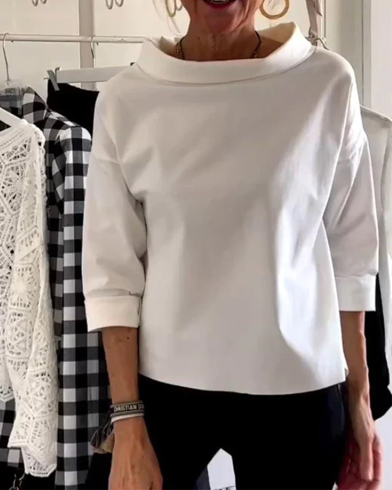 Dame Afslappet Bateau-hals Bluse med 3/4-ærmer Dropped Shoulder