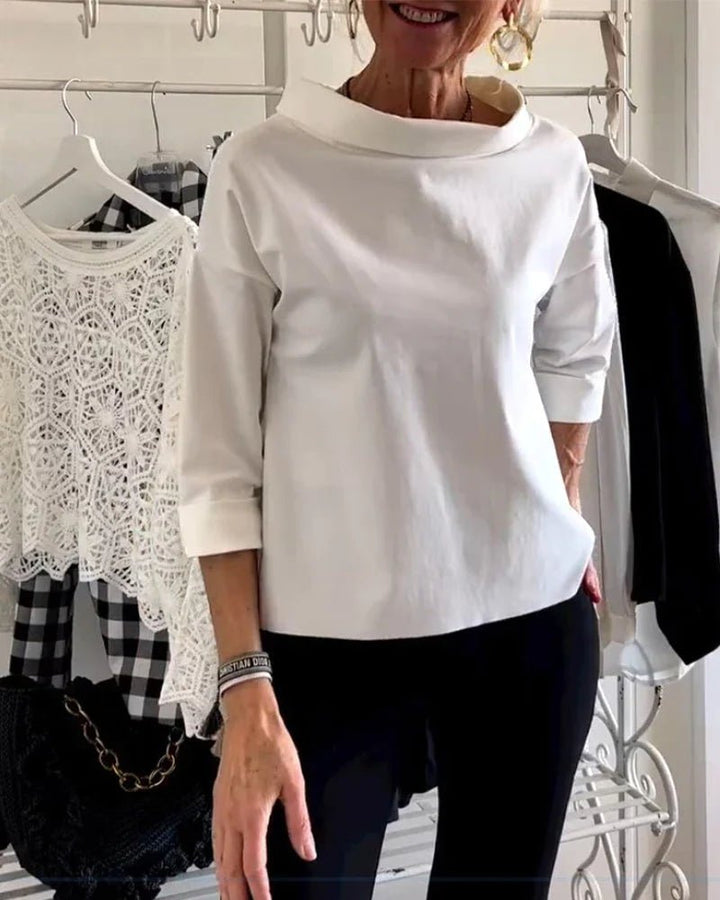 Dame Afslappet Bateau-hals Bluse med 3/4-ærmer Dropped Shoulder