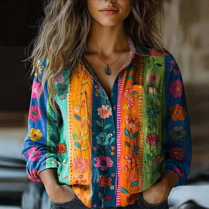 Dame Bohemisk Vintage Paisley Langærmet Skjortebluse - Multicolored