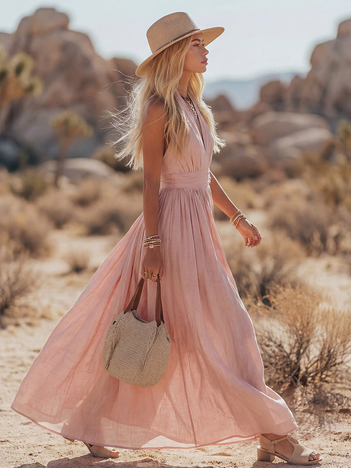Dame Boho Hæklede Halter Maxi Kjole