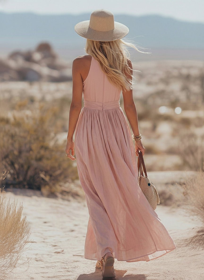 Dame Boho Hæklede Halter Maxi Kjole