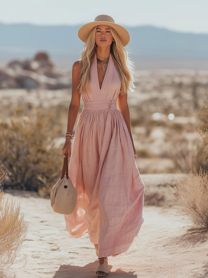 Dame Boho Hæklede Halter Maxi Kjole