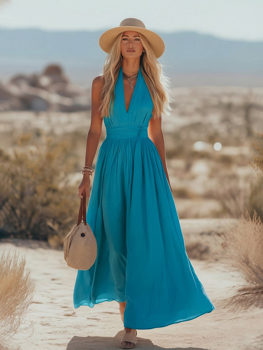 Dame Boho Hæklede Halter Maxi Kjole