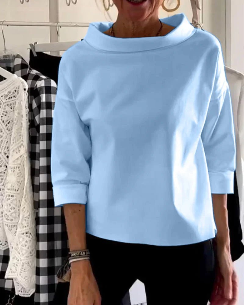 Dame Cowl Neck 3/4 Ærme Casual Bluse - Blue