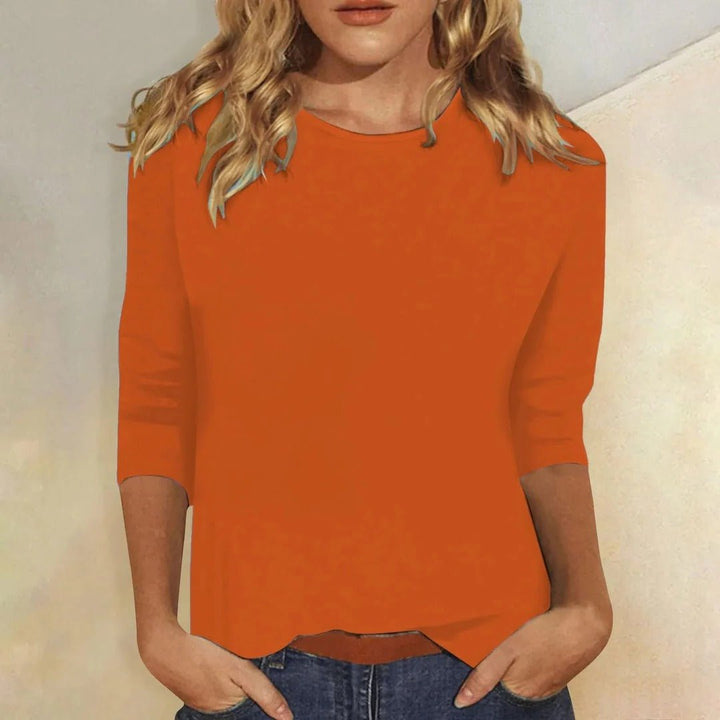 Dame Crew Neck Top 3/4 Ærmer Casual Hverdagsbluse - Orange