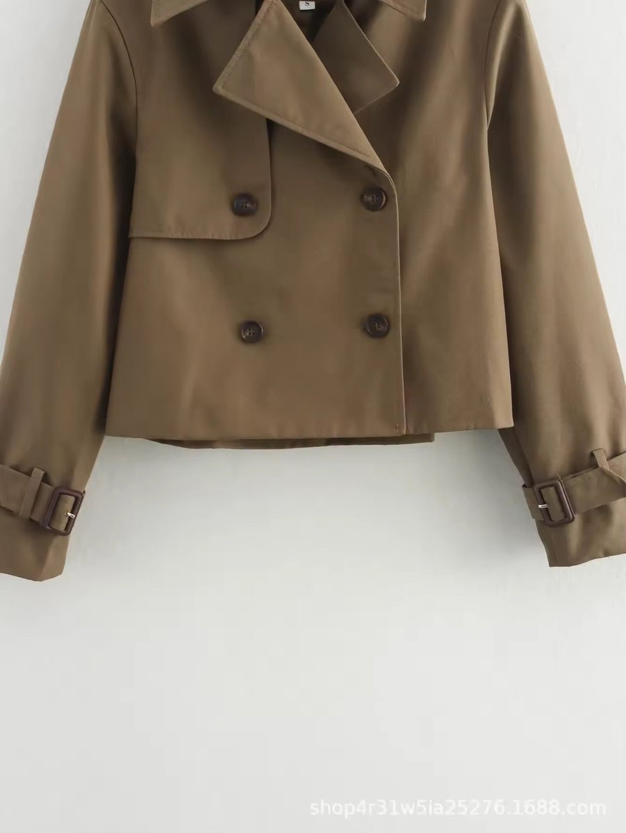 Dame Cropped Dobbeltknappet Trench Coat Bæltedetalje