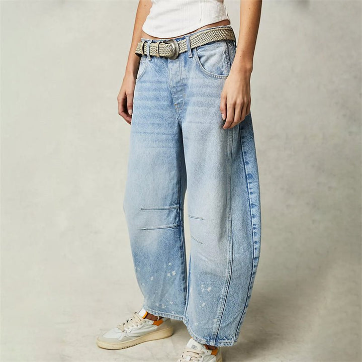Dame Højtaljede Barrel-Leg Jeans Afslappet Pasform
