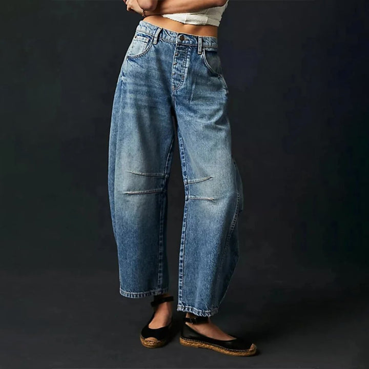Dame Højtaljede Barrel-Leg Jeans Afslappet Pasform - Dark Blue
