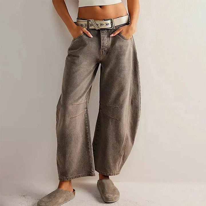 Dame Højtaljede Barrel-Leg Jeans Afslappet Pasform - Dark Gray