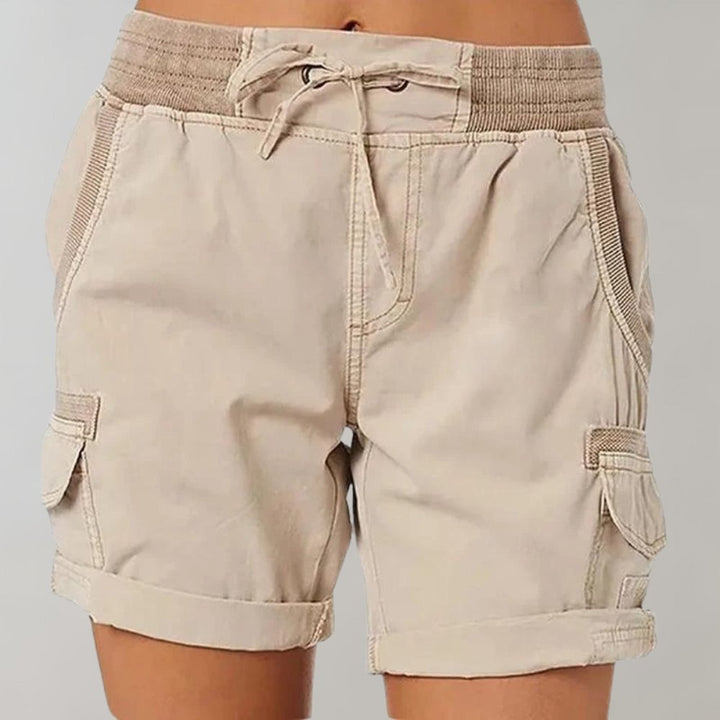 Dame Højtaljede Cargo Shorts med Snørebånd - Beige