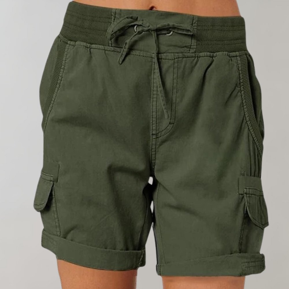 Dame Højtaljede Cargo Shorts med Snørebånd - Legergroen