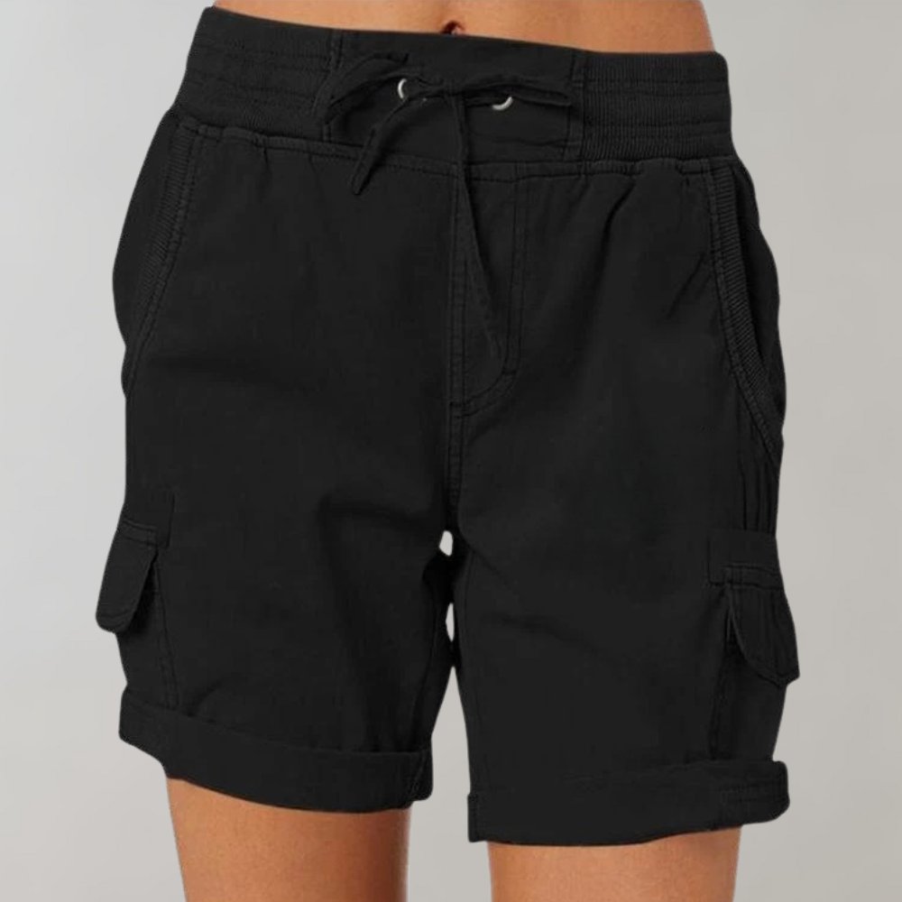 Dame Højtaljede Cargo Shorts med Snørebånd - Zwart