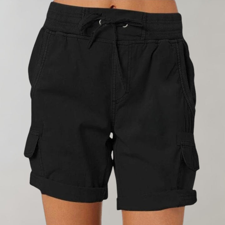 Dame Højtaljede Cargo Shorts med Snørebånd - Zwart