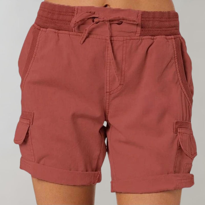 Dame Højtaljede Cargo Shorts med Snørebånd - Rood