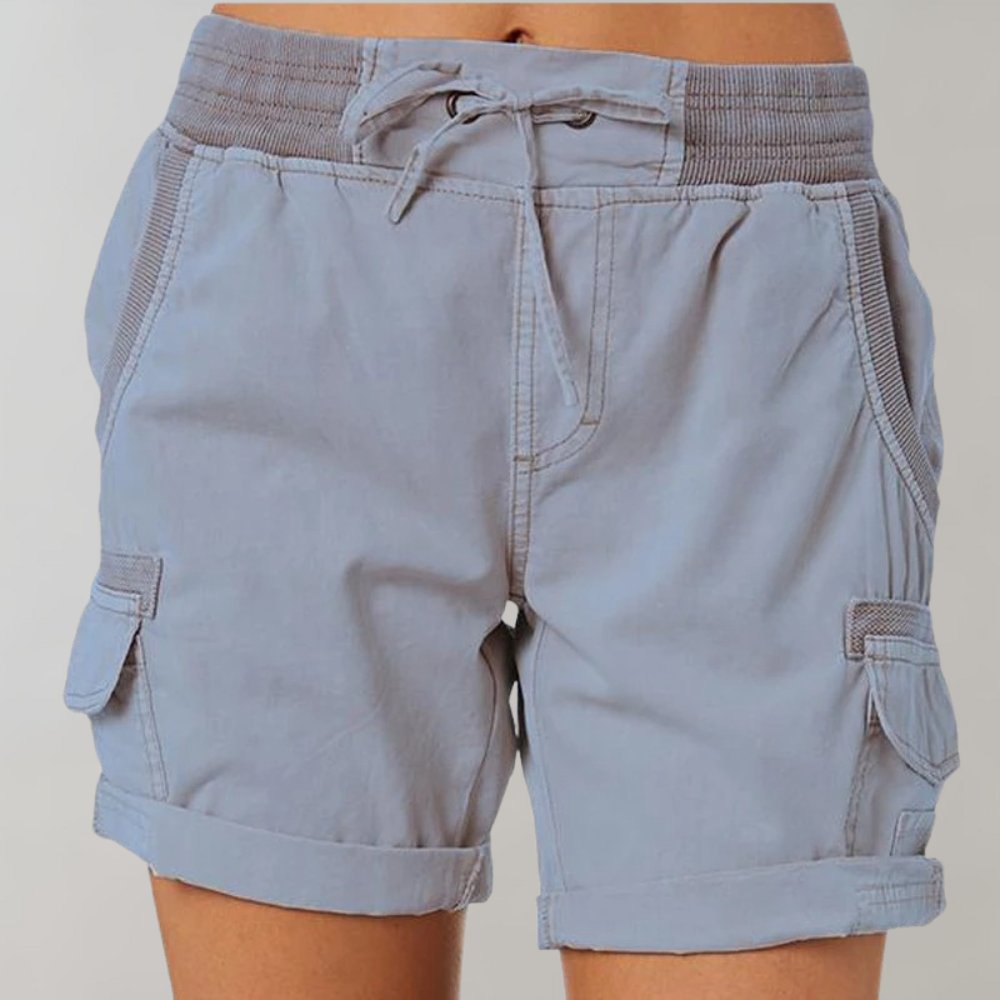 Dame Højtaljede Cargo Shorts med Snørebånd - Blauw