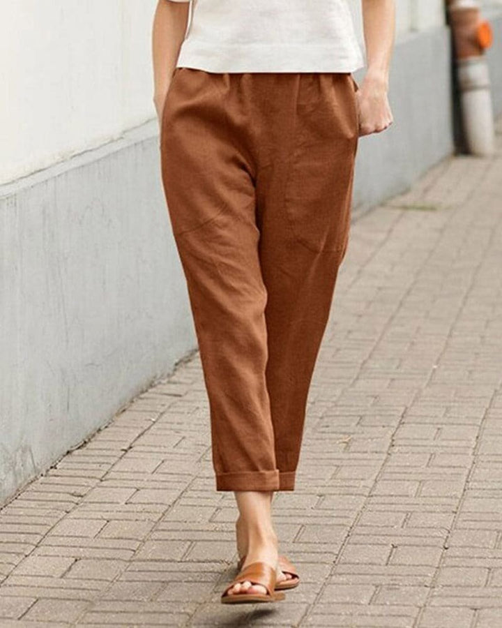 Dame Hør Bomulds Harem Bukser Afslappet Tapered - Brown