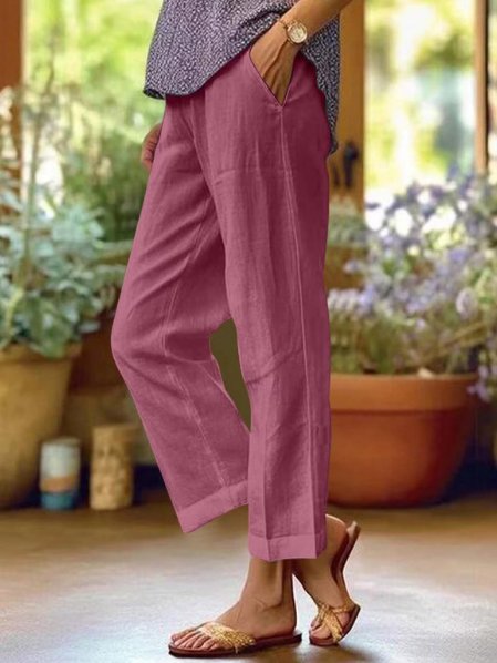 Dame Hør Tapered Cropped Bukser med Manchetter - Mauve