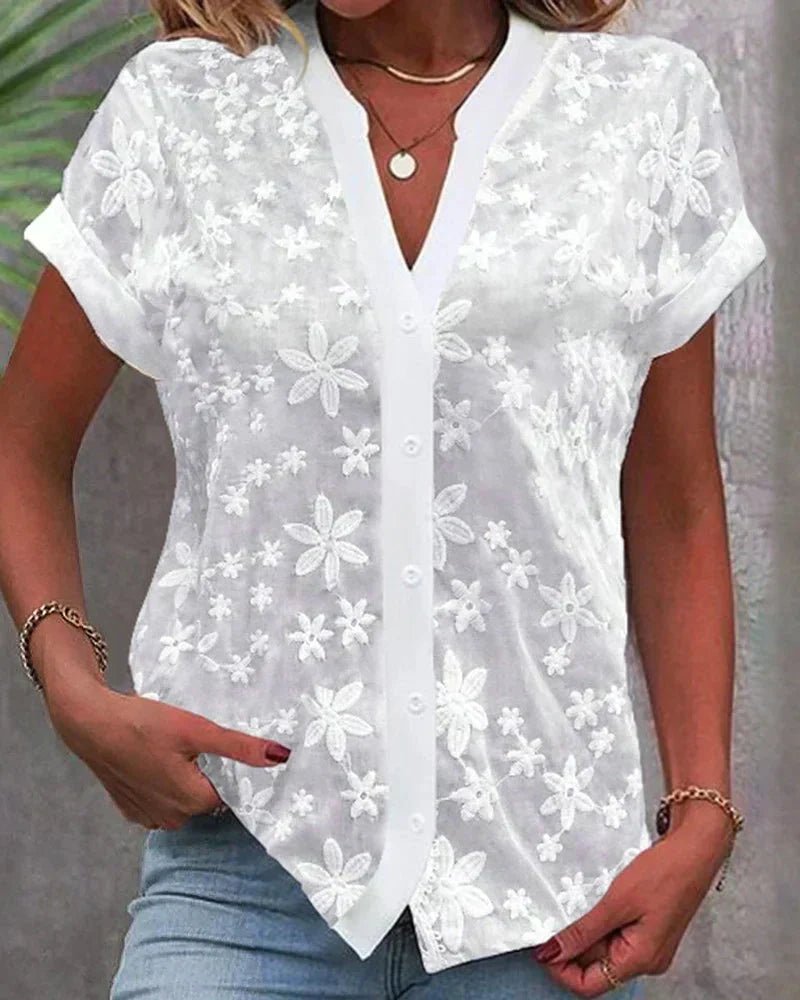 Dame Kortermet Blonde Knappeskjorte - White