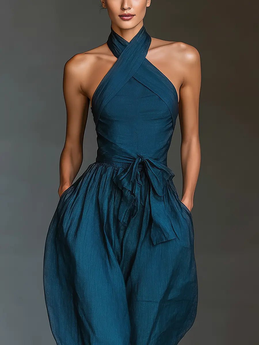 Dame Kryds-Halter Vidtben Hør Jumpsuit