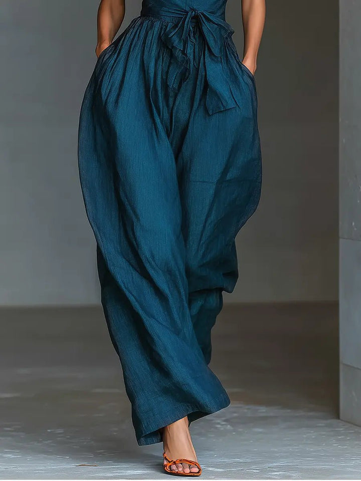 Dame Kryds-Halter Vidtben Hør Jumpsuit