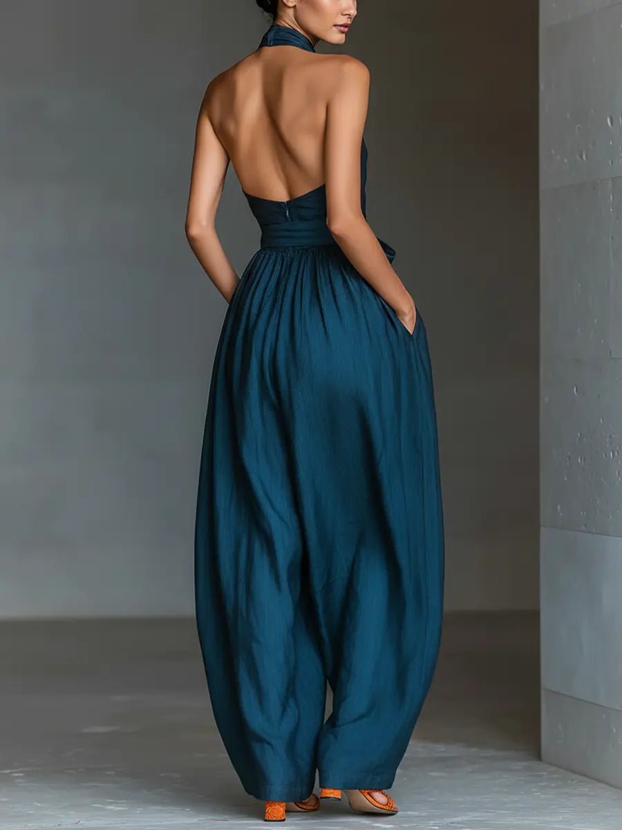 Dame Kryds-Halter Vidtben Hør Jumpsuit