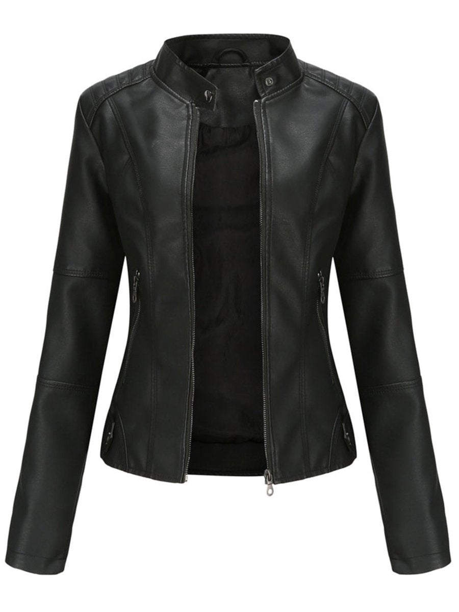 Dame Leather Jacket Skræddersyet Lynlås Biker Jakke - Sort