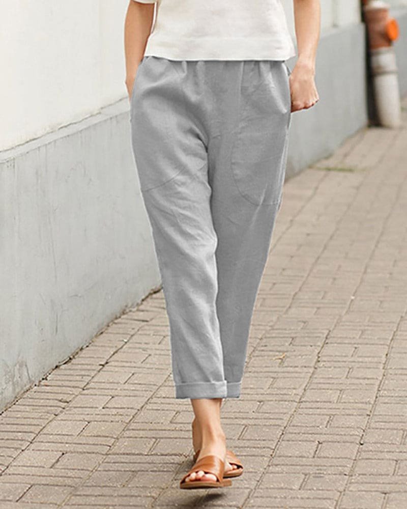 Dame Linen-Bomuld Afslappet Harem Bukser - Gray