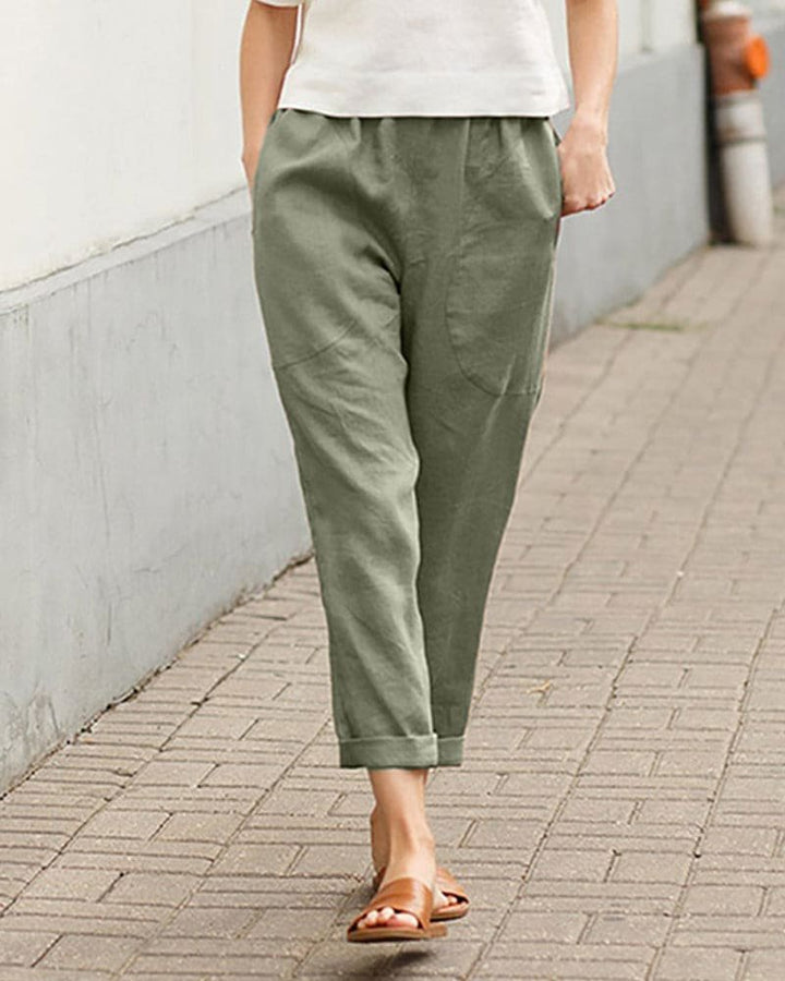 Dame Linen-Bomuld Afslappet Harem Bukser - Green