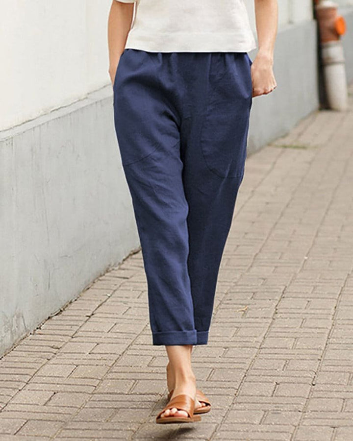 Dame Linen-Bomuld Afslappet Harem Bukser - Dark Blue